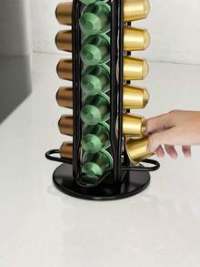 1pc Wrought Iron Coffee Capsule Storage Rack, Vertical Rotating Design, Fits Multiple Sizes, Non-Slip Base, Suitable For Home Coffee Corner, Daily Coffee Storage, Coffee Accessory Organizer - Multicolor - View 5
