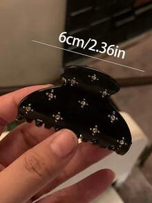 2pcs/1pc Women's 6cm/2.36in Medium Black & White Rhinestone Hair Clips, Elegant Plastic Hair Accessories, Versatile For Daily, Casual, Party, Commute, Beach, Ponytail, Bun, Washing Face, Makeup, Outfit Matching, Clean Girl Aesthetic - Black and White - View 3