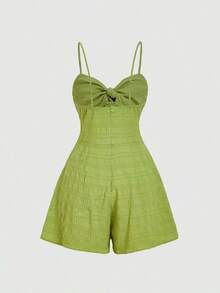 Mono de mujer de moda con lazo decorativo y tirantes en unicolor - Verde - Ver 5