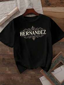 Nueva llegada 2026: Camiseta de manga corta de moda, diseño de nicho de verano, top holgado de talla grande. Camiseta 100% algodón puro, gruesa, en blanco y negro, con diseño gráfico y estampado de letras a la moda, estilo unisex de manga corta. Nueva colección para primavera, verano y otoño, transpirable y cómoda, estilo minimalista y versátil de ropa urbana, conjunto a juego para parejas. - Negro - Ver 1