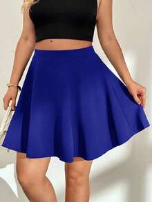 Basic A-Line Blue Skirt, Versatile And Comfortable For Everyday Wear, Fashionable For Plus-Size Women In Autumn And Winter - Royal Blue - View 8
