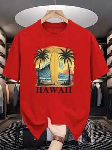0324 Nt HAWAII Camiseta de manga corta de verano para mujer, camiseta base estampada a la moda, top casual versátil de cuello redondo para adolescentes, primavera/verano 2026 - Ropa de verano para mujer. Adecuada para primavera, verano y otoño. - Rojo - Ver 6
