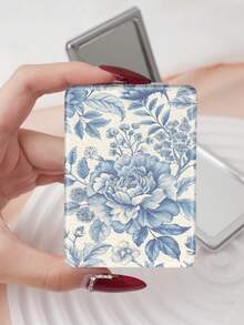 1PC Pastoral British Style Floral Series Portable Vanity Mirror, Foldable Lightweight Ultra-Thin Convenient Hand Mirror, PU Leather, Suitable For Multiple Scenes And All People, Rectangular Small Mirror, Pocket Mirror, Floral Pattern Design, Exquisite And Delicate, Easy To Carry, Handheld Makeup Mirror, 180° Flip Cover, Multi-Functional - Multicolor - View 15