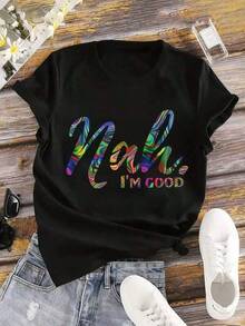 Camiseta unisex de manga corta,[PopularElegirColorGradienteNuncaMente,YoNo lo hagasNecesidadEs"CartaImprimirMujeresSueltoAjusteCamiseta-InformalTripulaciónCuello,CortoMangaDiseño,MáquinaLavableAdecuadoParaPrimaveraVerano,YOtoñoWearplayerashombre, , , Dazymujer,romwehombres, bohochic,maestrasregalos,camisetaparaconjuntos de mujercon curvasparamu,y2k, - Negro - Ver 6