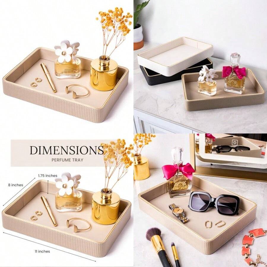 ZHEM - Bandeja organizadora para perfumes, bandeja de noche, bandeja de valet, esencial para mujer, bandejas de perfume para aparador, bandeja de trampa beige - Beige 1 paquete - Ver 1