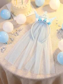 1pc Blue Crown "Happy Birthday" Headband, Suitable For Girls, Floral Hair Accessory, Fashion Hair Hoop, Party Favor & Beach Essential Gift - Blue - View 2