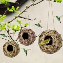 1pc Hanging Hummingbird Nest House, Handwoven Bird House, Outdoor Spherical Bird Shelter, Suitable Garden, Patio, Lawn IMKM - 棕色的 - 查看 1