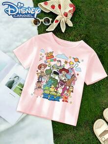 DisneyCute Cartoon Style Men's T-Shirt Toy Story Characters Summer Outdoor Wear For Kids And Gift For Children - Hồng - Xem 2
