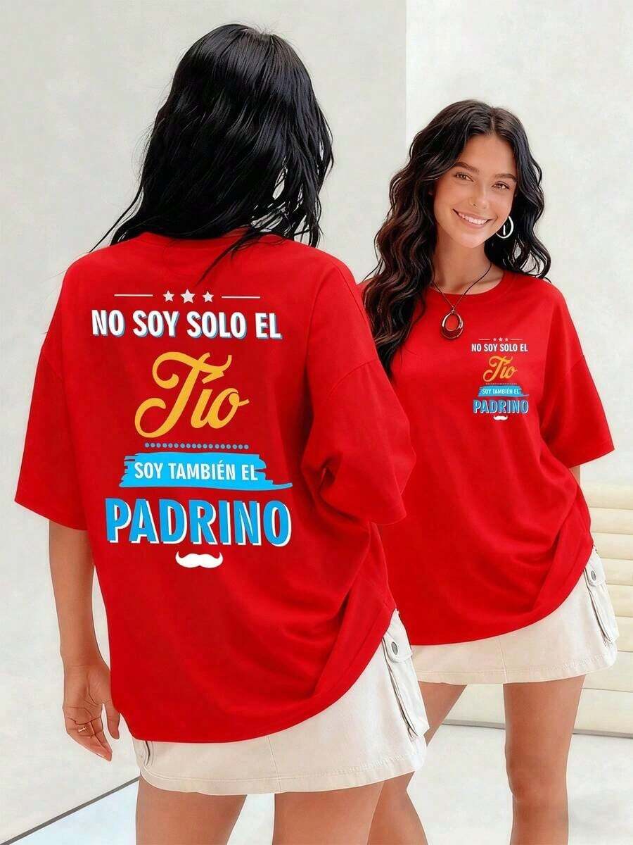 Diseño con frase No soy solo el Tío soy también el Padrino perfecta para celebrar la unión familiar con 100% algodón camiseta de mujer ideal para regalarSuitable for spring, summer and autumn - Rojo - Ver 1