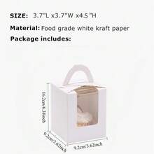 5个装单层纸杯蛋糕盒，带透明窗口，白色，带提手，尺寸3.7x3.7x4.5英寸，牛皮纸材质，适用于小型蛋糕、松饼、生日、婚礼等场合。 - 查看 3