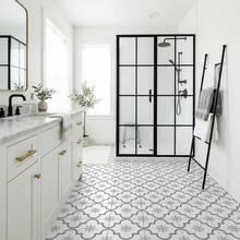 Set de 12 pegatinas de pared con patrón floral francés, pegatinas decorativas retro y gruesas para azulejos de baño, piso y pegatinas antideslizantes con flores y ladrillos para la renovación del fondo de la cocina, pegatinas de pared extraíbles - PTS007 - Ver 2