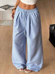 Pantalones largos de pana con textura de moda casual vintage para mujer - Azul - Ver 3