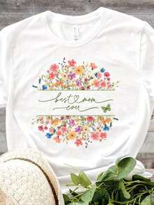 Simple And Versatile Design. Casual Short-Sleeved Crew Neck T-Shirt, Machine Washable, Suitable For All Seasons, Perfect For New Mothers And Moms, A Great Mother's Day Gift, Comfortable Fit. Cotton T-Shirt - White - View 1