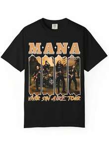 MANA Tour Print T-Shirt For Men And Women - Soft Crew Neck T-Shirt With MANA Logo, Unisex Casual Wear Suitable For Fans, Machine Washable, A Great Gift For Everyday Wear And Tour Merchandise. With A Crisp, Streamlined Cut, This Garment Creates A Clean And Vibrant Look. Its Relaxed Yet Flattering Silhouette Suits All Body Types, Offering A Style That Is Both Casual And With A Touch Of Elegance. - 黑色 - 查看 6