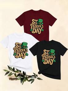 Women's T-Shirts, Women's T-Shirts, Casual One-Piece T-Shirt With St. Patrick's Day Theme, With Fun Hat And Shamrock Print, Comfortable Top, Short Sleeves, Suitable For Festive Use. - 1件白色隨機圖案 - 查看 1
