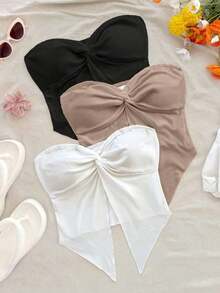 Set de 3 tops cortos sin tirantes de uso diario y para vacaciones con aberturas laterales en el bajo, adecuados para fiestas, vacaciones, festivales de música, citas, tardes de té, playa, cruceros, etc. - Multicolor - Ver 5