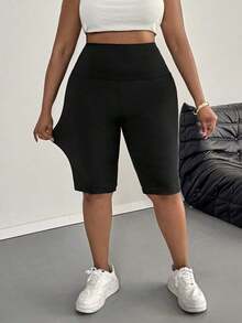 Leggings básicos de color liso para mujer de talla grande, apropiados para shorts de verano hasta la mitad del muslo, adecuados para personas de estatura talla grande baja, leggings de cintura alta, para uso diario, ocio, deportes, vera - Negro 4 - Ver 5