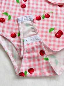 Body de mujer con volantes y lazo delantero, estampado de cuadros y cerezas para vacaciones - Multicolor 2 - Ver 6