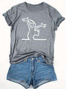 Camiseta Deportiva de Manga Corta con Cuello Redondo y Diseño Divertido para Mujer - Negro - Ver 7