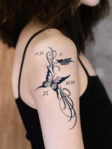 1 pieza Tatuaje temporal de mariposa resistente al agua y a las manchas, tatuaje temporal realista de PVC apto para uso diario - Gris - Ver 6