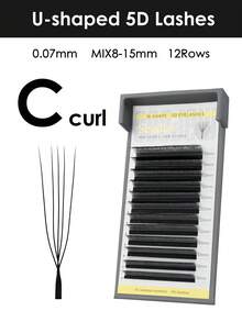 Seedew 1pc 12Rows U-Shaped 4D/5D Lashes U Lash Extensions U-4D U-5D 0.07mm Mix8-15mm Mix8-13mm C D L LU Curl Eyelashes Volume Eyelash Natural Soft DIY Premade Fan False Eyelashes - Black - View 29