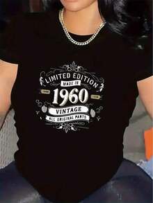 Camiseta Casual para Mujer, Estilo Vintage Retro de los 60 - Camiseta Gráfica de Edición Limitada, Top de Cuello Redondo de Poliéster Suave para Uso Diario y Ocasiones Especiales, Ropa Retro Ligera para Mujer - Prenda de Estilo Mid-Modern, Camisetas para Mujer, Ropa Casual, Cuello Redondo Clásico, Tela de Elasticidad Media, Ropa para el Hogar, Material Duradero, Camiseta Estampada, para Amantes de la Moda, 100% Algodón, Duradera - Negro - Ver 7