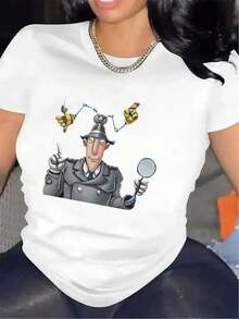 Camiseta Casual para Mujer, Talla Grande, de Poliéster, con Divertido Estampado de Dibujos Animados, Ideal para Uso Casual en la Sala de Estar, Tejido Duradero y Ligero, Perfecta para Uso Diario, Ajuste Cómodo para Hombres y Mujeres, Diseño Elegante para un Estilo de Vida Moderno. Oversize, Corte Holgado, Transpirable, Ligera, Casual, Y2K, Streetwear, Boho, Vintage, Minimalista, Estilo Campestre, Athleisure, Verano, 100% Algodón, Duradera. - Blanco - Ver 7