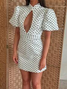 Spring 2026 Dress, High Neck With Polka Dot Lace, Elegant And Modern - White - View 3
