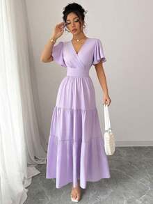 de manga corta morado de alta gama, con cintura ceñida, estilo francés, llegada primavera/verano 2025 - Púrpura malva - Ver 5