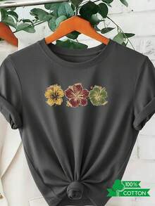 Camiseta de Cuello Redondo para Mujer con Estampado de Letras y Anime, Estilo Vintage y a la Moda, de Diseño Sencillo, Cómoda y Transpirable, Adecuada para Uso Diario Casual y Versátil, que Muestra un Estilo Natural y Elegante, Imprescindible para Fiestas de Verano. - Rojo - Ver 9