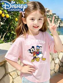 DisneyCasual Style Men's T-Shirt Mickey Mouse And Donald Duck Cartoon Print Summer Wear For Kids And Teens Gift For Disney Fans - Hồng - Xem 1