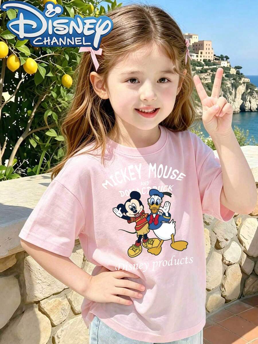 DisneyCasual Style Men's T-Shirt Mickey Mouse And Donald Duck Cartoon Print Summer Wear For Kids And Teens Gift For Disney Fans - Hồng - Xem 1