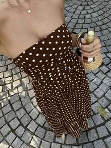 Vestido bandeau con cintura ceñida y estampado de lunares, estilo vacacional - Multicolor 2 - Ver 9
