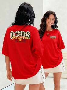 Logotipo DC Shoes Worldwide con letras audaces que transmiten fuerza y espíritu global acompañado del año de fundación 1994 simbolizando tradición y autenticidad camiseta para mujer 100% algodónSuitable for spring, summer and autumn - Rojo - Ver 7