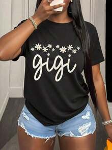 Camisa De Gigi De Moda Americana, Camiseta Casual De Manga Cortara Mujer De Talla Grande Con Estampado Gráfico De Gigi, Camiseta La Vida De La Abuela Nana , Camiseta La Mejor Abuela , Camise_5 Round Neck Printed Short Sleeve Casual Everyday T-Shirt, They Are Excellent Gifts For Friends And Family,100% Cotton T-Shirts Feature, A Youthful And Fashionable Design Blusas Para Mujer Camisa - Negro - Ver 6