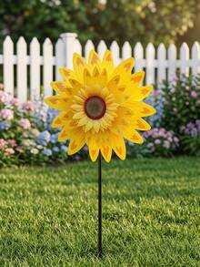 Large Sunflower Windmill Decor, Large Double-Layer Sequin Sunflower Windmill Outdoor Yard Decoration, Outdoor Garden Lawn Decor, Rainbow Sunflower Windmill Garden Yard Decoration, Double-Layer Sequin Windmill Rotating Decor, Outdoor Yard Lawn Garden Party Decoration Stake, Spring Outdoor Advertising Event Prop, Holiday Gift - A - View 5