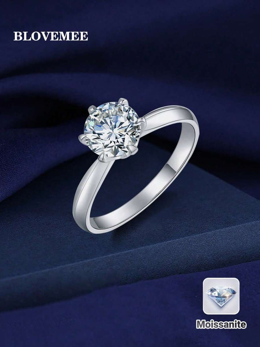 BLOVEMEE 1 chiếc nhẫn Moissanite 6,5mm 1 carat bạc Sterling 925 sang trọng và thanh lịch, thích hợp cho trang phục hàng ngày của phụ nữ, đám cưới, kỷ niệm, quà tặng trang sức - JZ0038 - Xem 1