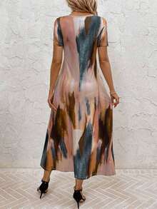 Vestido unicolor con bolsillo oculto escote V - Rosa - Ver 2