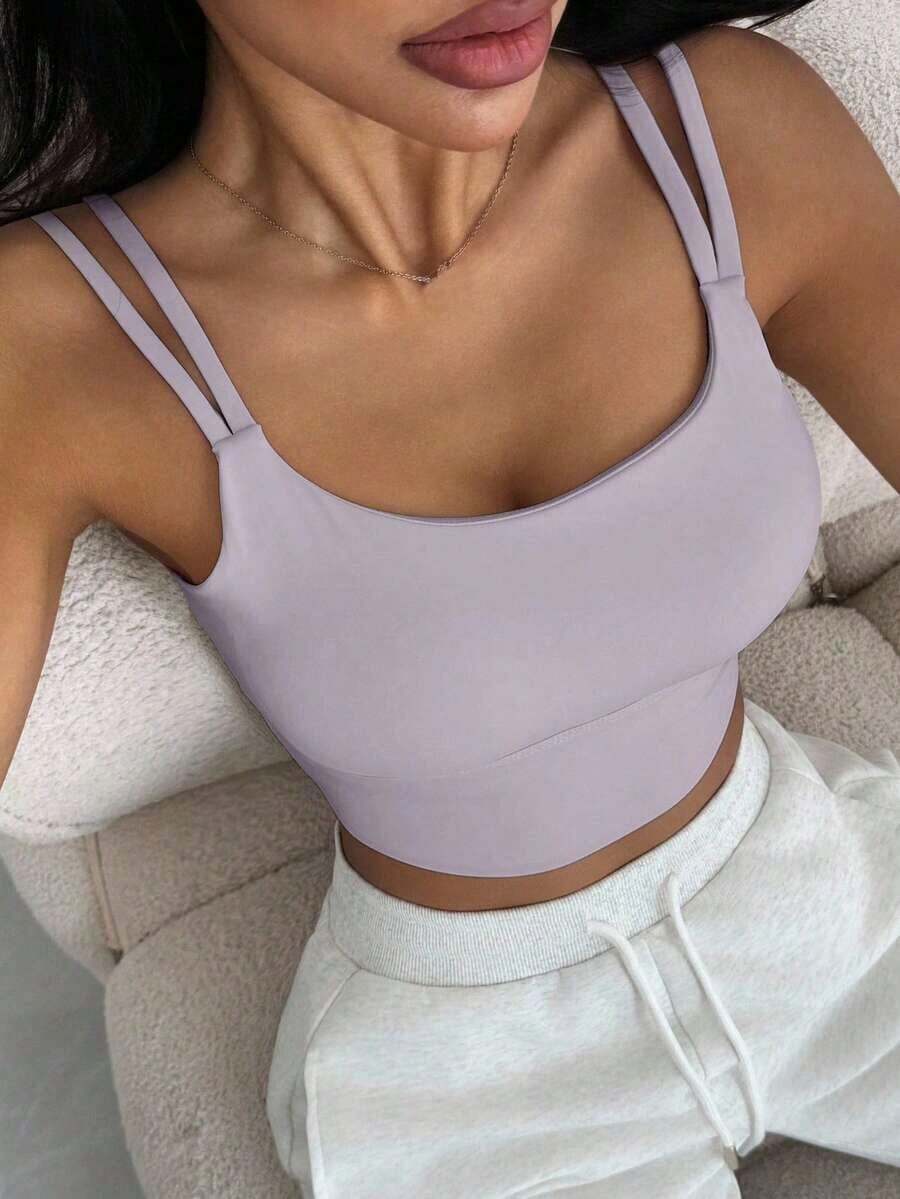 Sujetador deportivo minimalista de unicolor y de peso ligero que da forma para mujeres - Púrpura polvoriento - Ver 1