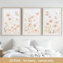 Bộ 3 tranh nghệ thuật hoa dại và bướm phong cách Boho trang trí tường, màu hồng, vàng và be, tranh hoa tối giản hiện đại phong cách Bohemian, trang trí mùa xuân, quà tặng sinh nhật cho bé gái, phong cách tươi mới, không khung. - A - Xem 14