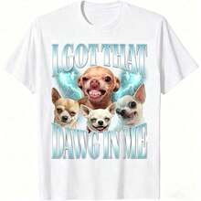 Funny Chihuahua Meme T-Shirt For Men - "I Got That Dawg In Me" Graphic, Soft 100% Cotton Black T-Shirt, Regular Fit Short Sleeve Casual Wear, Dog T-Shirt, Travel Friendly Outfit, Comfortable Crew Neck, Short Sleeves Suitable For All Ages - 黃色 - 查看 11