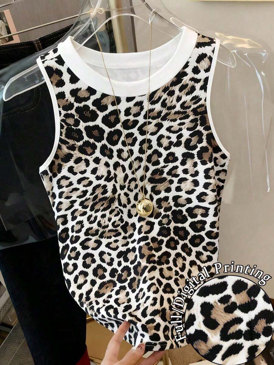Camiseta de tirantes casual y versátil con cuello redondo y ribete acanalado a rayas para mujer - Multicolor - Ver 1