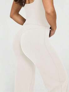 de pantalones anchos de yoga de unicolor y holgados para mujeres, cómodos y versátiles, adecuados para correr, fitness y deportes de yoga - Albaricoque - Ver 5