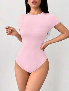Body ajustado de mujer casual de corte slim en color liso - Rosa Pálido - Ver 1