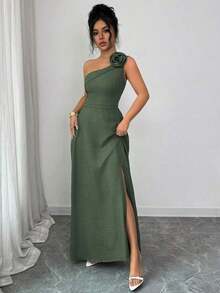 YHHElenzga Vestido largo sin mangas verde con decoración floral en los hombros, cintura ajustable, falda en línea A con abertura, estilo vintage francés romántico y elegante, adecuado para ir al trabajo, negocios, playa, casual, versátil y sencillo, boda, Día de San Valentín, primavera/veranoYHH - Granada - Ver 10