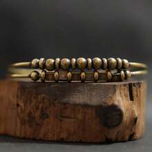 1 pieza [Textura artística retro] Brazalete de cobre puro hecho a mano con doble capa y retorcido, brazalete de puño abierto único, accesorio de diseño exclusivo - Marrón - Ver 6