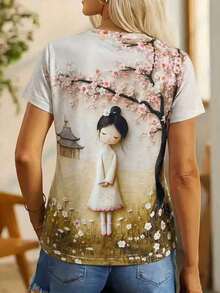 Sublimation Design For Women's T-Shirt With Cherry Blossom Bow Print, Feminine Aesthetic Girl Design, For Mother's Day - 彩色 - 查看 2