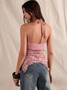 Blusa casual de mujer con cuello de corbata y estampado de anacardo, versátil para uso diario - Rosa Pálido - Ver 4