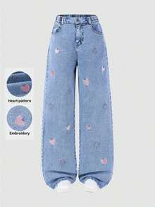 Jeans de pierna ancha para adolescentes, nuevos pantalones rectos con diseño bordado de moño, pantalones vaqueros holgados, pantalones vaqueros holgados para mujer, pantalones vaqueros holgados para niñas, pantalones vaqueros holgados para - Azul 2 - Ver 7
