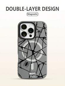 Marvel Phone Case For IPhone17ProMax 16Pro 17 16 15 14Plus 13 12 11 12Pro, Hand-Painted Spider Web Pattern, Personalized Creative Magnetic Phone Case - Black - View 1